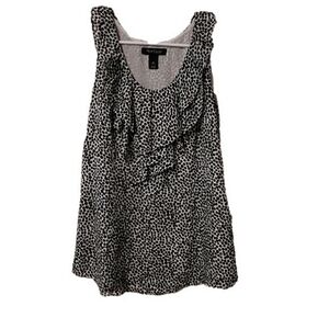White House Black‎ Market Front Ruffle Black & Cream Polka Dot Sleeveless Blouse